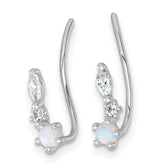Sterling Silver Rhodium-plated Polished CZ and Lab Created Opal Ear Climber Earrings